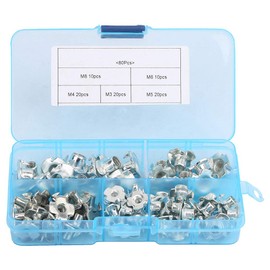 80pcs Zinc Plated Carbon Steel T Nut Four-Pronged M3/4/5/6/8 Tee Nuts Kits Captive Wood T Nut Silver for Woodworking Furniture DIY Chipboard