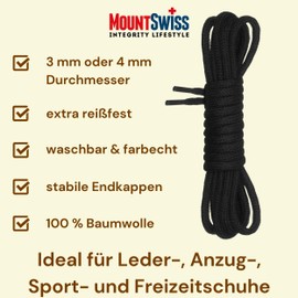 Mount Swiss Premium Shoelace, Round Laces Made of 100% Cotton, Tear-Resistant, Diameter 3-4 mm, 12 Colours, Length 45-200 cm , 140 cm