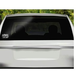 Home is Where We Park It Decal | White | Made in USA by Foxtail Decals | for Car Windows, Tablets, Laptops, Water Bottles, etc. | 4.75 x 2.875 inch