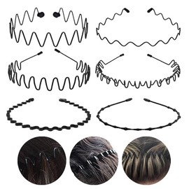6Pcs Hair band for Men Metal Hair Hoop, Black Spring Non-Slip Elastic Wave Mens Headband, Unisex Sports Fashion Hairbands for Sports Yoga Makeup Washing