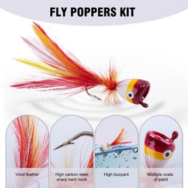 Goture Fly Fishing Poppers Lures, Topwater Popper Flies Bugs Lure, Fly Fish Poppers Fishing Lures Kit, Dry Flies for Panfish Bluegill Crappie Sunfish Bass Trout Salmon