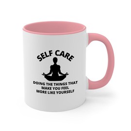 Flairy Land Meditation 2Tone Mug 11oz Pink -Self Care Doing - Relaxiation Stress Relief Zen Buddhist Mindfullnest Savasana