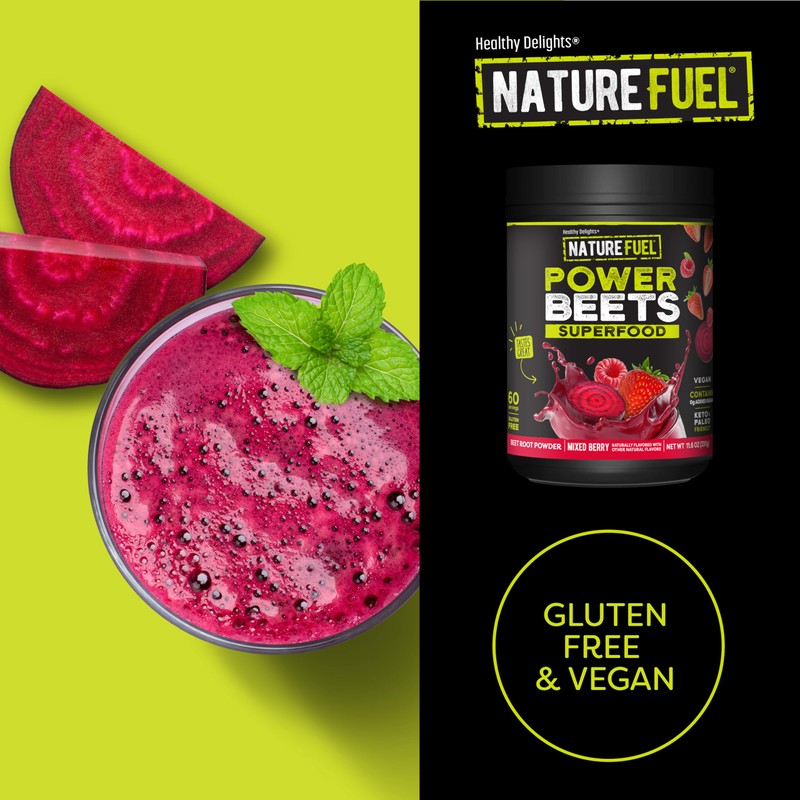 SlimFast Nature Fuel Power Beets Powder, Delicious Mixed Berry, 60