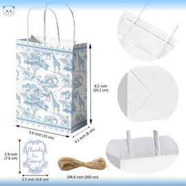 KARAQY 16 Pcs French Floral Vintage Safari Gift Bags Set, Elegant Toile De Jouy Jungle Animals Chinoiserie Baby Shower Goodie Treat Bags
