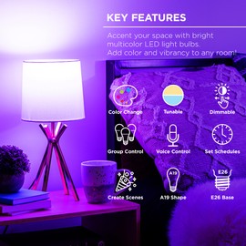 Geeni Merkury Smart A19 Color Changing Light Bulbs - 2-Pack, Dimmable, Compatible with Alexa and Google Assistant