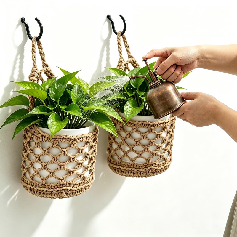 VMEECARL 4-Pack 5-Inch Macrame Wall Plant Hangers, Natural Cotton Hanging