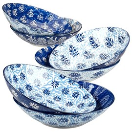 Certified International Carnival Blue 9.25" Soup/Pasta 40oz. Bowls,Set of 6 Assorted Designs.,