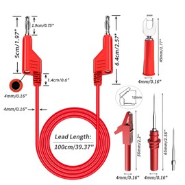 Cleqee 30PCS Banana Multimeter Test Leads Kit Stackable 4mm Banana Plug Test Cable with Insulated Alligator Crocodile Clips, Spade Plugs, Back Probe Pins with 10PCS Replaceable Needles