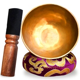 Tibetan Singing Bowl 7 Metals - Tibetan Bowl Handmade from Nepal + Cushion + Wooden Hammer + Box Lokta - Meditation - Healing