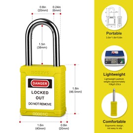 BOZZYS Lockout Tagout Locks,12 Pack Yellow Loto Locks,Lock Out Locks Keyed Alike,4 Same Keys per Safety Lockout Padlock Set,for Lock Out Tag Out Kits Electrical(BD-GT02KA-12PCS)