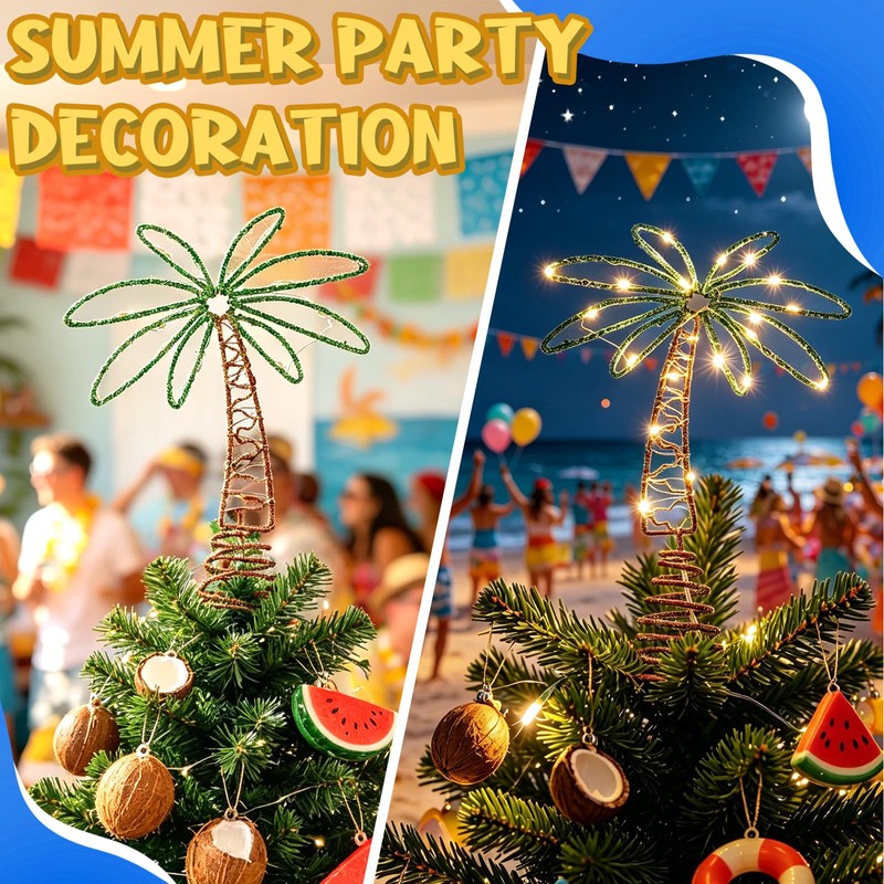 12" Metal Palm Coconut Summer Tree Topper Decor with LED