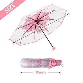 JOBEDE Three Fold Umbrella Women Transparent Clear Cherry Blossom Mushroom Sakura Folding Sunshade Rain Umbrellas