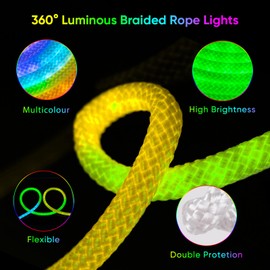 ShineBerky RGBIC LED Strip Light 5V 5m, 360° Dynamic Illumination, Music Sync, with Remote & APP Control, Waterproof Flexible Neon Rope Light for Bedroom, Indoor/Outdoor Party and Festive Decoration