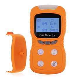 4 in 1 Gas Detector CO H2S O2 EX Gas Monitor with Clip on Carbon Monoxide Hydrogen Sulfide Detector Combustible Gas Oxygen Monitor Multi Gas Detector with Visual Vibration and Audible Alarm