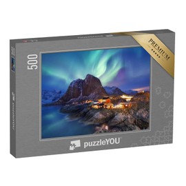 puzzleYOU: Puzzle 500 Piece "Aurora Borealis on the Lofoten, Norway" - from the Nature Puzzle Collection, Northern Lights, Scandinavia