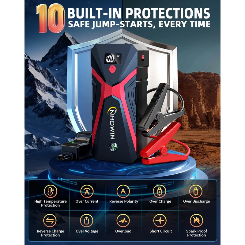NHOWIN Battery Jumper Starter Portable, 4000A 4 in 1 Function