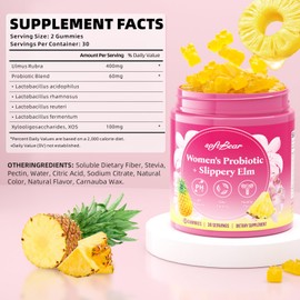softbear Womens Probiotic Slippery Elm Gummies, Feminine Vaginal Probiotics Pineapple Gummies for Women pH Balance & Flora Health, Vegan/Sugar-Free/Non-GMO, 60 Count