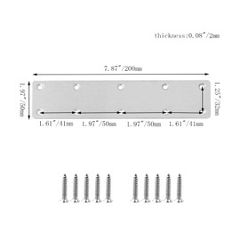Pastlla 4 Pcs Flat Straight Brace Brackets, Stainless Steel Shelf Bracket Support Joint Fastener Brackets Fixing Joining Plate for Furniture, Shelves, Cabinet, Table (7.87"×1.97"/200×50mm, Silver)