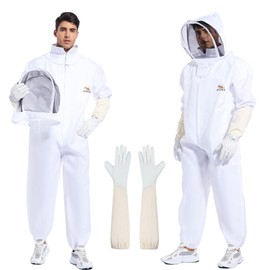 Bee Suit for Men Women Sting Proof, Polycotton Beekeeping Suit Beekeeper Costume&with Glove &Ventilated Hood, Bee Outfit for Backyard and beekeeping supplies (L