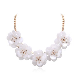 BriLove Flower Collar Necklace, Shiny Floral Summer Beach Statement Bib Necklaces for Women Costume Prom Jewelry Clear Gold-Tone