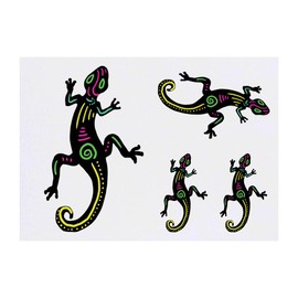 4 x 'Colourful Lizard' Temporary Tattoos - Water Resistant, Skin-Safe, Non-Toxic Transfers, Mixed Sizes (TO00063756)
