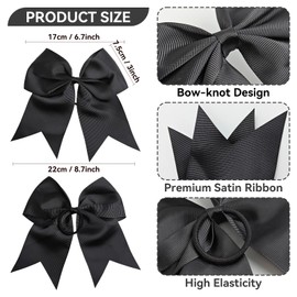 ZESION Large Black Hair Bows, 4-Pack Grosgrain Ribbon Cheer Bows, Classic Style Hair Accessories