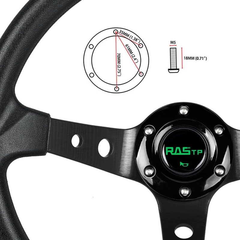 RASTP Deep Dish Steering Wheel With Short Hub Adapter Boss