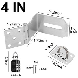 Tanbupu 2Pcs Door Locks Hasp Latch,4 Inch 90 Degree 304 Stainless Steel Safety Packlock Clasp Hasp Lock Latch,Hinge Lock Padlock with Screws for Gates,Doors,Cabinets, Closets and More