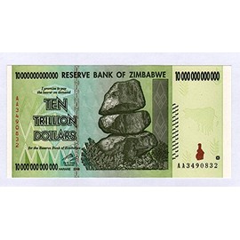 Zimbabwe 10 Trillion Dollar Note Bill Money Inflation Record Currency Banknote