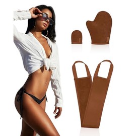 3 PCS Self Tanning Mitt Applicator, Self Tanner Mitt Applicator kit, Self Tanning Mit With Thumb And Back Lotion Applicators for Back, Ultra Soft Tanning Glove For Self Tan Mitt Applicator (Brown)