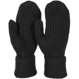 styleBREAKER 09010046 Women's Winter Knitted Mittens Plain with Patterned Waistband Warm Mittens Knitted Gloves, black