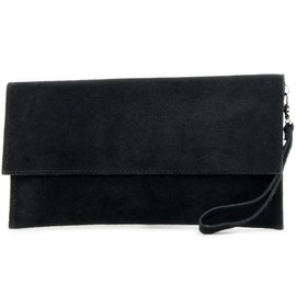 Modamoda de T151/M151 Women’s Italian Suede Leather Metallic Clutch Bag - black, size: s