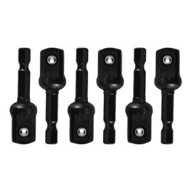 AUXBC 6PCS 1/2” Impact Socket Adapter Set, 1/4” to 1/2” Drive Adapter Kit for Impact Driver, Black Drill Socket Adapters for Automotive DIY, Extension Socket Driver Bits (1/2” Square Tip)