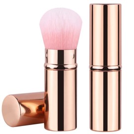 Retractable Makeup Brush Telescopic Face Brush Retractable Face Kabuki Brush Round Powder Travel Makeup Brushes Powder Foundation Blush Portable Makeup Brush (Gold Pink)