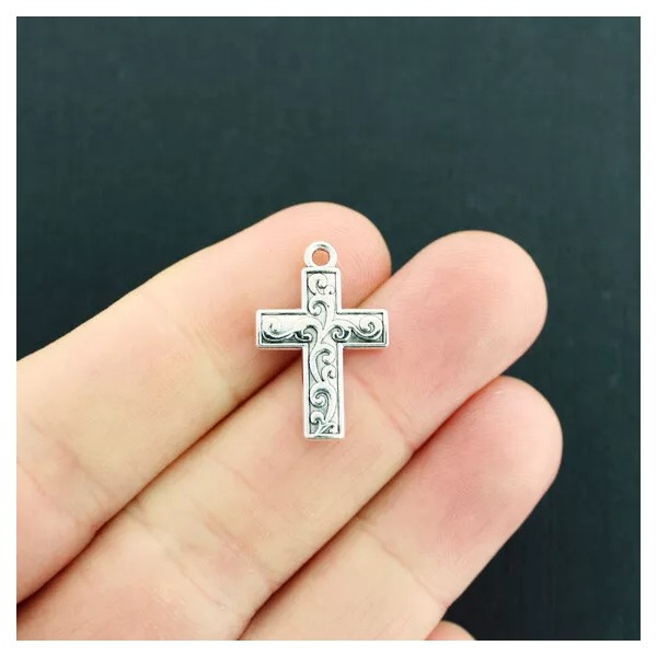 Unbranded 12 Cross Charms Antique Silver Tone 2 Sided with