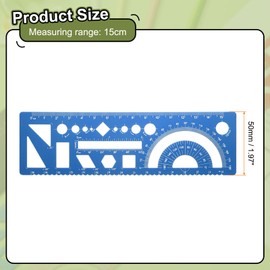sourcing map 3pcs Multifunctional Geometric Rulers 15cm Metric and SAE Aluminum Straight Edge Protractor Angle Math Measuring Rulers Geometric Drawings Templates for Drawing Drafting, Blue