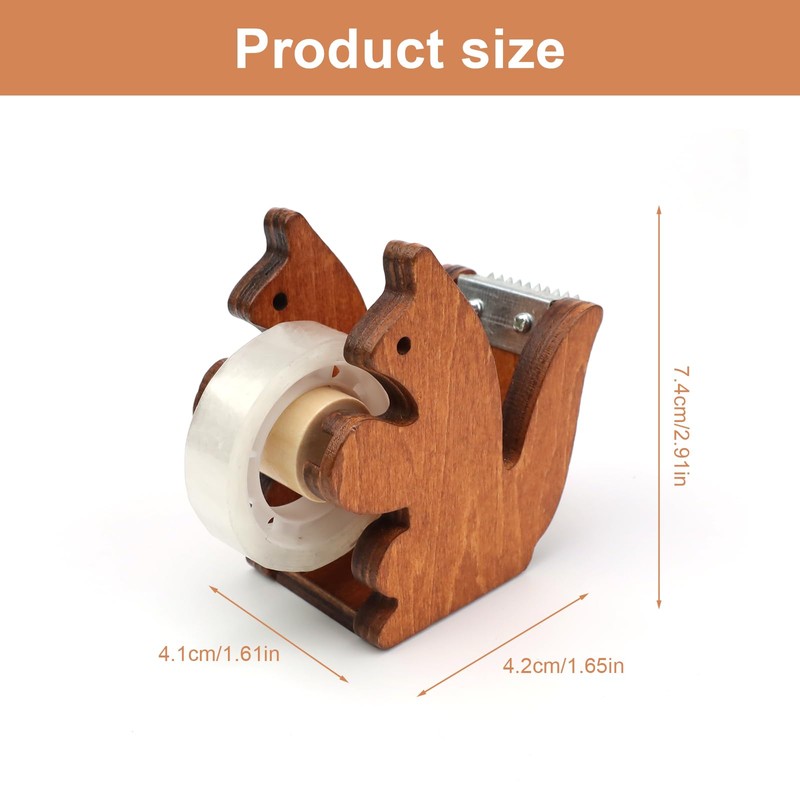 MYLERCT Squirrel Shaped Tape Dispenser, Wooden Tape Dispenser for Tape