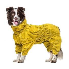 Geyecete1/2 Leg Trouser Suit，Dog Raincoat with high Waterproof for Dogs Reflective Four-Leg rain Gear Jumpsuit for Puppies Small Medium pet-Yellow-M