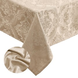 Elrene Home Fashions Caiden Elegance Damask Waterproof, Stain & Wrinkle Resistant Fabric Tablecloth, 60" x 120" Oblong/Rectangle, Taupe