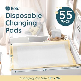 Reli. Disposable Changing Pads for Baby (55 Pack) | 18" x 24" Disposable Diaper Changing Pads, Large | Super Absorbent, Leak-Proof Liners | Waterproof, Quick Dry Underpads (White)