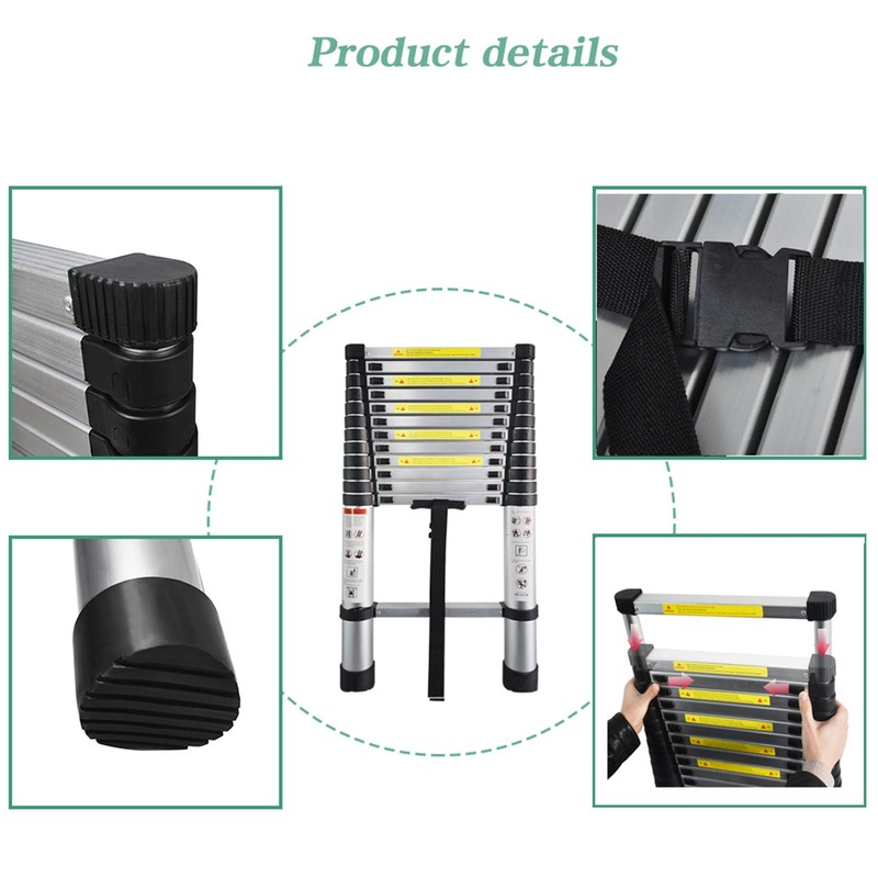 Aluminum Telescopic Extension Ladder Collapsible Ladder, One-Button Retraction Extension Ladder,Multi-Use,