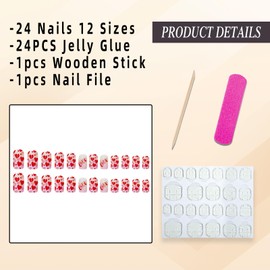 Jremg Valentine's Day Press on Nails Medium Square Fake Nails with Love Heart Designs Romantic Pink Gradient French Tips False Nails Glossy Valentines Glue on Nails Cute Acrylic Nails for women 24Pcs