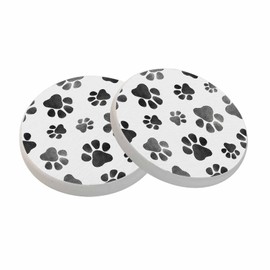 oFloral Dog Paws Cute Coasters for Drinks Animal Grey Footprints Cups Place Mats for Home Decor Set of 2, 4 Inch