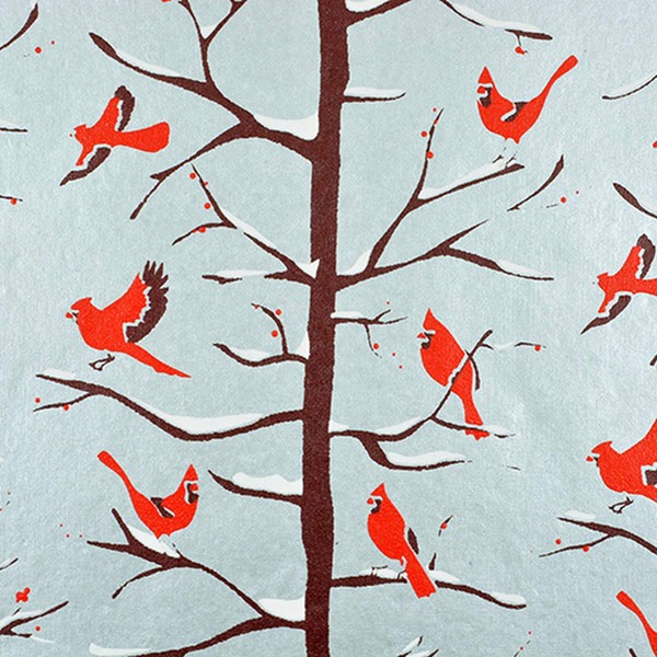 Gift Wrap - Winter Tree - Silver/Brown and White Red