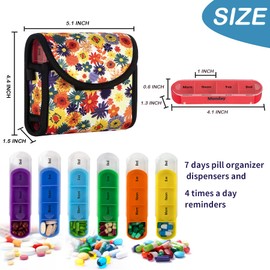 bvya Pill Organizer Case, Weekly Travel Pill Case Medication Reminder Daily AM PM, Day Night 7 Compartments,for 4 Times A Day, 7 Days a Week-Includes Printed Patterns Neoprene Carrying Case