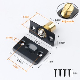 4Pack Adjustable Ball Door Catch, Closet Ball Bearing Door Latch, Strong Drive Closing Door Accessories for Interior Doors, Solid Brass Body & Stainless Steel Strike Plate Black