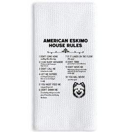 TNUW American Eskimo House Rules Kitchen Towels 16X24In, American Eskimo Gifts, Dog Kitchen Towels, Dog Gifts for Women, Dog Hand Tea Dish Towels for Kitchen Bathroom Decor, Gifts for Dog Lovers
