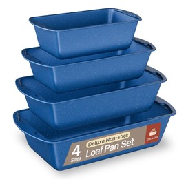 Nonstick Loaf Pan Set Pack of 4, 7" to 11" Large Baking Bread Pan, Oven Safe Up to 450°F, PFOA, PFOS, PTFE Free, Space Saving Stackable Design, Stain Resistant, Dishwasher Friendly, Blue Marble