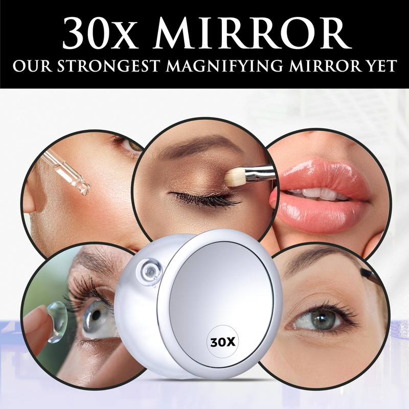 Mega-Powerful 30X Magnifying Makeup Mirror - Stick On, Ultra Portable