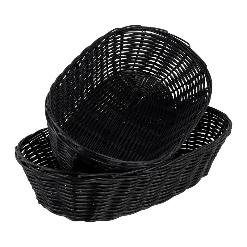 12 Pack Plastic Oval Basket, 12x6x2.36 Inch Black Wicker Bread